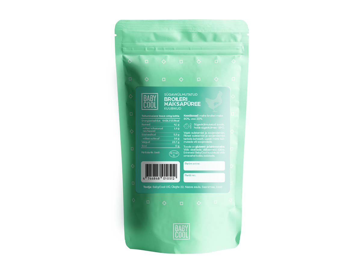 Sügavkülmutatud broilerimaksapüree kuubikud 200g (beebitoit 9+ kuud). BabyCool